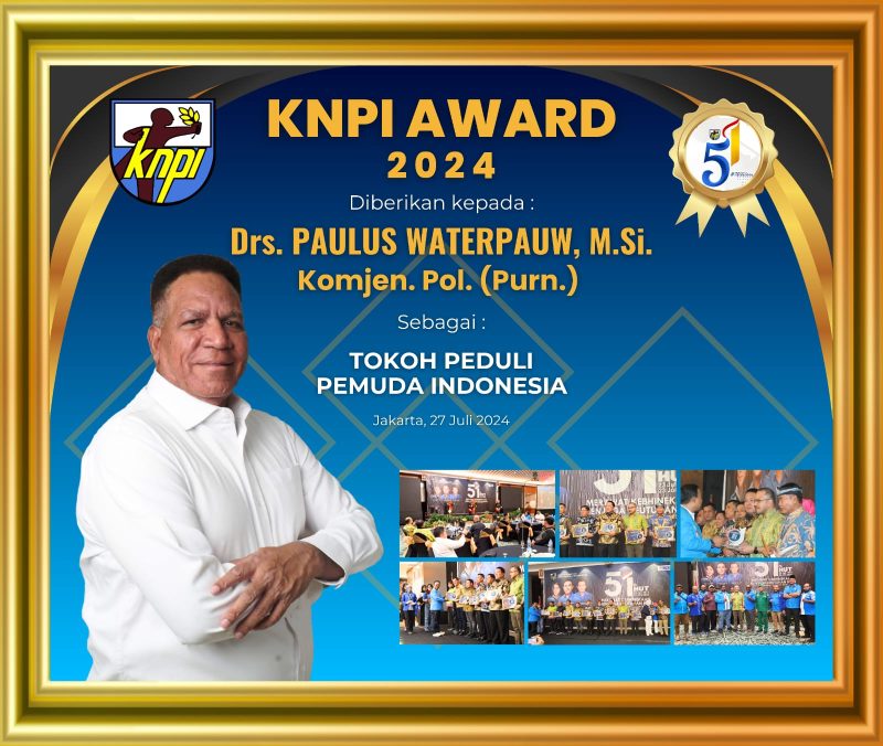 Penghargaan KNPI Award 2024 adalah Komjen. Pol. (Purn) Drs. Paulus Waterpauw, M.Si, mantan Kepala Badan Intelijen dan Keamanan Polri/istimewa